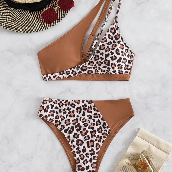 Boho Leopard Print One Shoulder Bikini Beach - Picture 8 of 9